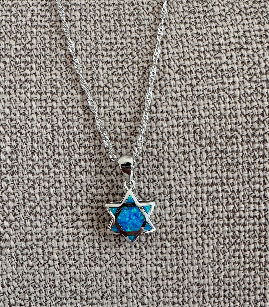 Blue and White Opal Star of David Necklace