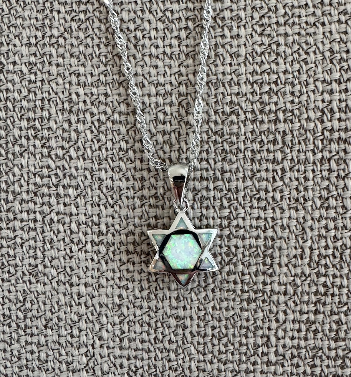 Blue and White Opal Star of David Necklace