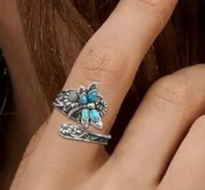 Turquoise Dragonfly Wrap Ring